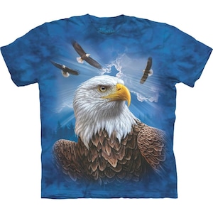 Guardian Eagle American Bald Eagles Bird Waterfall Wild Animal Soaring Eye The Mountain Blue Cotton Adult T-Shirt S-3X