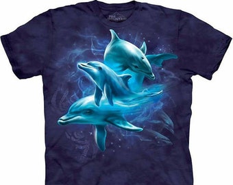 Dolphin Collage Tale Flipper Common Bottlenose Aquatic Animal The Mountain Cotton Adult Purple T-Shirt S-5X