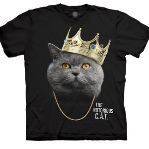 König Katze Kätzchen Kitty Notorious Cats BIG Krone Kette Rapper Biggie Smalls New York Gangsta Rap Süß Der Berg Schwarz T-Shirt S-4X