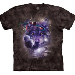 Wolf of The Cosmos Space Galaxy Stars Moon Wolves Pack Loyal Gray Wolf Dog Animal The Mountain Black Cotton Adult T-Shirt S