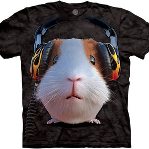 DJ Guinea Pig Headphones Music Furry Hamster Cotton Mountain Black T-Shirt S-XL