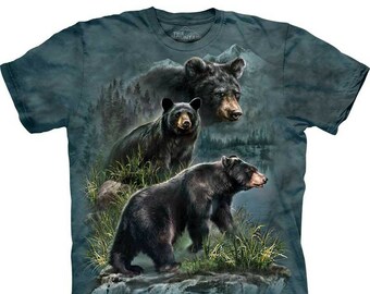 The Mountain American Black Bear Cubs Grizzly Mama Bears Animal Nature Gray Cotton Kids Shirt XL