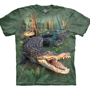 Alligator American Gator Parade Crocodile Reptile Swamp Dinosaur Dragon Animal Green Cotton Mountain T-Shirt S-3X