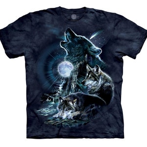 Wolf Family Howling Bark at Moon Wild Free Wolves Pack Loyal Gray Wolf Dog Animal The Mountain Blue Gift Cotton Adult T-Shirt S-5X