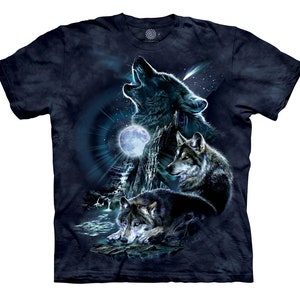 Wolf Familie Heulen Bark bei Mond Wild Frei Wölfe Pack Loyal Grauer Wolf Hund Tier Der Berg Blau Geschenk Baumwolle Erwachsene T-Shirt S-5X