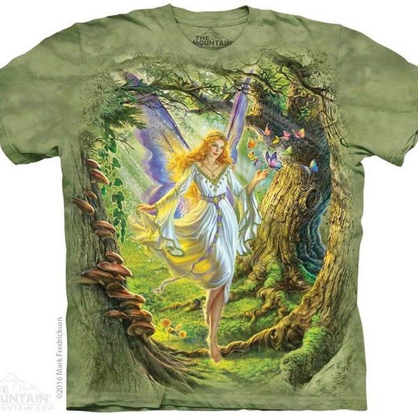 Fairy Queen Magical Wings Butterflies Fantasy Beautiful Mythical Spirit Green Forest Cotton Adult Mountain T-Shirt S-4X