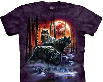 Wolf Fire Ice Wolves Family Moon Animal Dog Loyal Pack Purple The Mountain T-Shirt Adult S