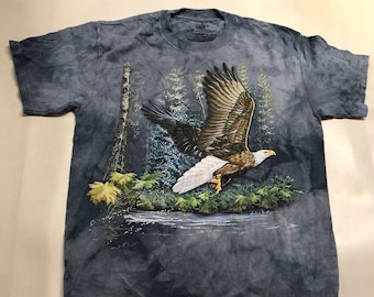 Eagle Forest American Bald Eagles Bird Waterfall Wild Animal Soaring Eye The Mountain Blue Cotton Adult T-Shirt S