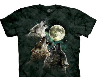 3 Wolf Moon Wolf Family Howling Wild Free Wolves Pack Loyal Three Gray Wolf Dog Animal The Mountain Black Gift Cotton Adult T-Shirt S-5X