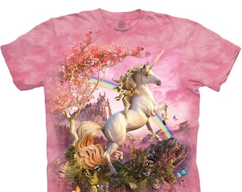 Unicorn Awesome Rainbow Fantasy Horse Horn Mythical Legendary Magical Creature Spirited Wild T-Shirt Mountain Pink Animal Cotton S-5X