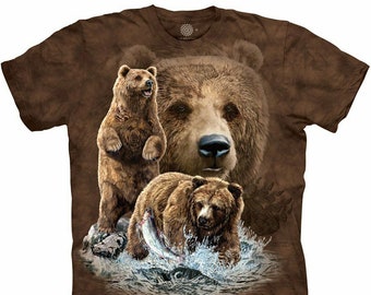 The Mountain Brown Bear Cubs Grizzly Find 10 Bears Mama Bears Fish Animal Nature Cotton Adult Shirt S