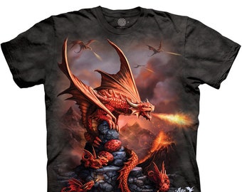 Fire Dragon Claws Legendary Baby Eggs Winged Horned Four-Legged Creature Magical Fantasy The Mountain Cotton Adult T-Shirt S-3X