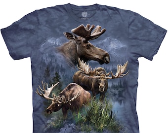Moose Alaska Elk Whitetail Deer Antlers Wild Strength Pride Life Animal The Mountain Blue Gift Cotton Adult T-Shirt S-5X