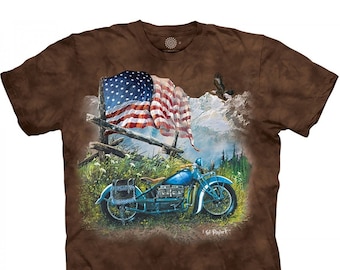 American Bald Eagle Harley Davidson Motorcycle Born To Ride Bird Wild Animal Flag Eagles The Mountain Brown Cotton Adult T-Shirt S