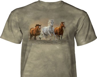 Koń w biegu galopujący konie biegnące konie galopujący w stylu western energiczny dziki zielony T-shirt koń górskie zwierzę bawełna S-3X