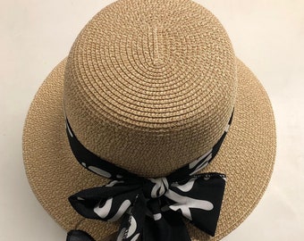 Beach Ribbon Church Bow Women's Packable Beige Cloche Paper SPF50 Sun Hat