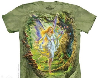 Fairy Queen Magical Wings Butterflies Fantasy Beautiful Mythical Spirit Green Forest Cotton Adult Mountain T-Shirt S-4X