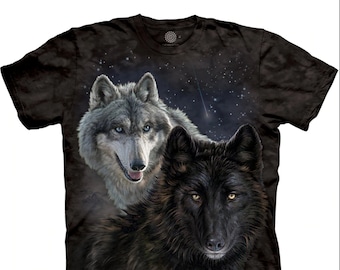 Wolf Star Wolves Wild Moon Stars Loyal Gray Wolf Dog Animal The Mountain Black Nature Cotton Adult T-Shirt S-5X