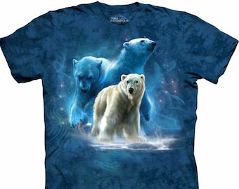 The Mountain Polar Bear Collage Mama Bears Animal Nature Blue Cotton Adult Shirt S-3X