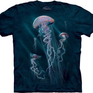 Jellyfish Sting Medusa Golden Sea Jellies Deep Blue Aquatic Animal The Mountain Adult T-Shirt M