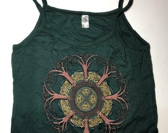 Celtic Tree Roots Tree Life Irish Forest Mythical Spirit Green Cotton Mountain Spaghetti Strap Girls Kids Tank Top L-XL
