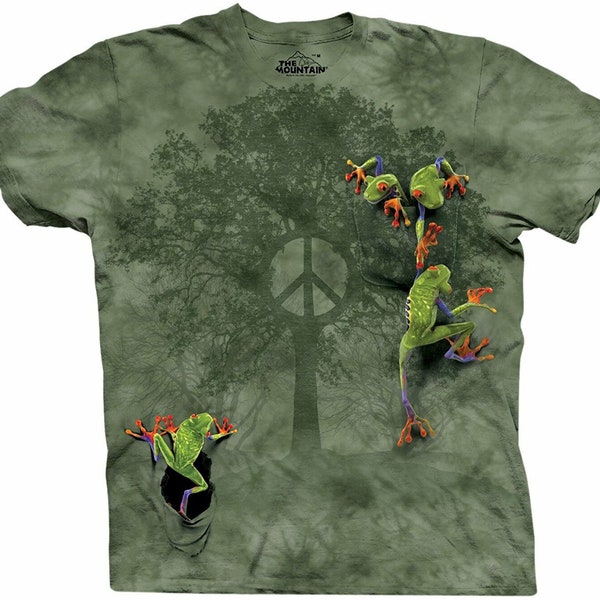Frog Roots of Peace Tree Life Mother Earth Beautiful Forest Frogs Amphibian Spirit Green Cotton Mountain T-Shirt XL-4X