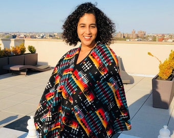 Zoofleece Black Southwestern Aztec Tribal Indian American Women’s Poncho Cape