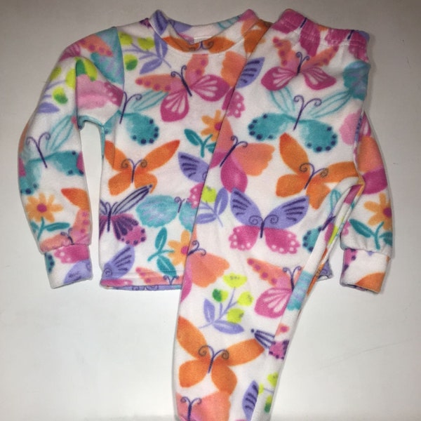 Butterfly Wings Print Butterflies Fleece PJ's Girls Pink Kids Winter Warm Pajamas Birthday Children Gift For Her