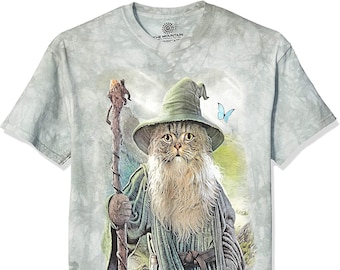 Cats Kittens Kitty Catdalf Frodo Lord of the Rings Gandalf Staff You Shall Not Pass Wizard Magic Cute Adult The Mountain T-Shirt M-3X