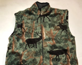 Chaleco de caza reversible ZooFleece Green Elk Deer Camo para hombre (tallas S-XL)