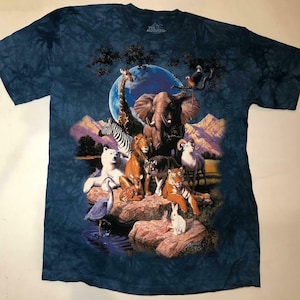 Zoo World of Animals Elephant Zebra Giraffe Wolf Goat Tiger Rabbit Polar Bear Parrot The Mountain Blue Cotton Kids T-Shirt M-XL