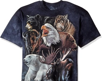 Wild Alaskan Collage Bears Moose Wolf Eagle Bison Polar Bear Animal Nature Cotton The Mountain Adult Shirt S-3X
