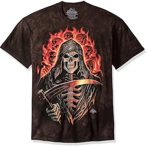The Mountain Skull Grim Fire Reaper Halloween Scythe Dark Spooky Black Cotton Adult T-Shirt S-XL