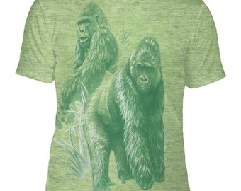 Monotone Gorilla Jungle King Kong Primate Silverback Planet Apes Monkey Gorillas Animal The Mountain Cotton Adult Green T-Shirt M