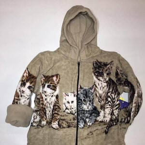 ZooFleece Kids Reversible HeavyWeight Hooded Beige Cats Kittens Fleece Children Baby Jacket Winter Best Friend Gift Birthday Toddler