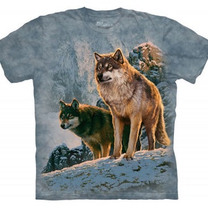 Wolf Couple Sunset Wolves Family Animal Dog Loyal Pack Blue The Mountain T-Shirt Adult S-3X