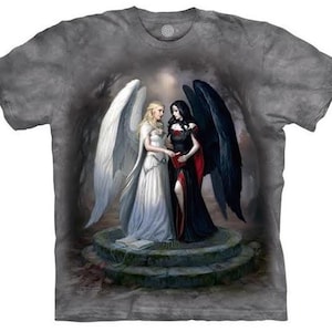 Fairy Dark & Light Angels Wings Beautiful Faery Winter Faerie Spirit Magical Fantasy The Mountain Grey Cotton Adult T-Shirt S-XL