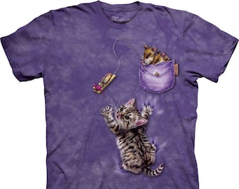 The Mountain Cats Cat Mouse Trap Kittens Kitty Gift Cute Purring Meow Purple Cotton Tee Shirt Tie Dyed Kids T-Shirt L-XL