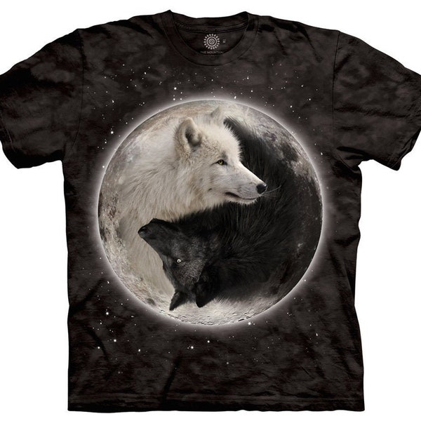 Wolf Yin Yang Wild Wolves Moon Stars Loyal Gray Wolf Dog Animal The Mountain Blue Nature Gift Cotton Adult T-Shirt M-5X