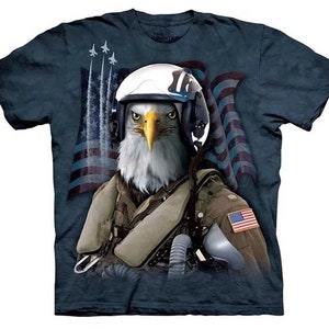 American Bald Eagle Patriot Bird Fighter Pilot Armed Forces Military Flag  Animal Eagles The Mountain Grey Cotton T-Shirt M-3X