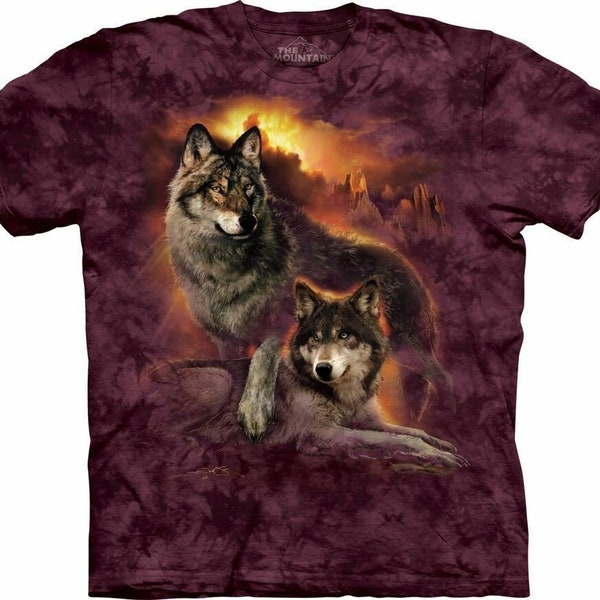 Wolf Sunset Family Wild Free Grey Wolves Pack Loyal Gray Wolf Dog Animal The Mountain Burgundy Red Gift Cotton Adult T-Shirt 4X