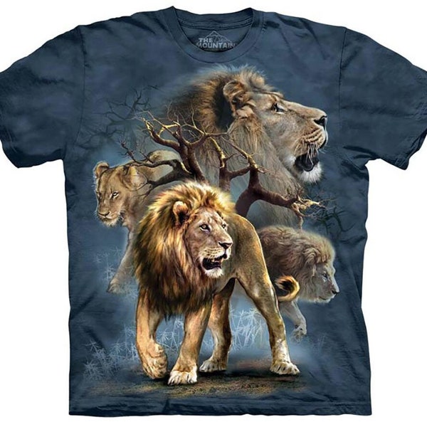 Lion King Jungle Tiger Lions The Mountain Blue Wild Majestic Exotic Animal Cotton Big Cats Adult T-Shirt S-5X