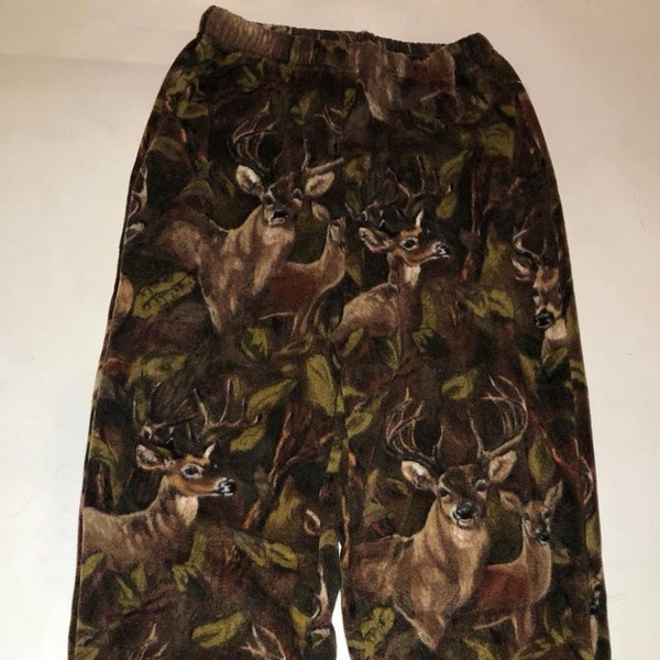 ZooFleece Pants Deer Whitetail  Buck Super Comfortable Brown Camouflage Fleece Sweats Gift S-3X