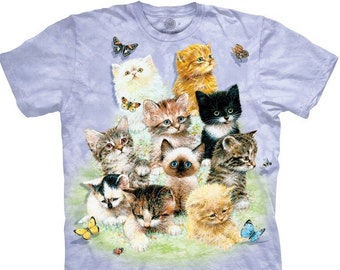 Der Berg Lila 10 Katzen Kätzchen Kitty Geschenk niedlichen schnurren Meow Baumwolle T-Shirt Tie Dyed Erwachsene T-Shirt S-4X
