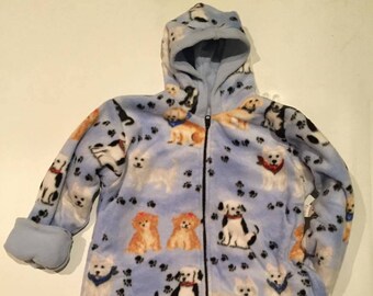 ZooFleece Kids Reversible White Terrier HeavyWeight Hooded Blue Dogs Puppies Fleece Children Baby Jacket Winter Best Friend Gift Toddler