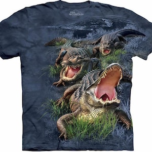 Alligator Amerikansk Gator Mosskrokodil Reptil Träsk Dinosaurie Drake Djur Blå Bomull Berg T-shirt 4X