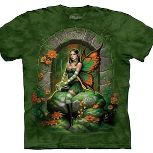 Jade Fairy Queen Magical Wings Flowers Fantasy Beautiful Mythical Spirit Green Forest Cotton Adult Mountain T-Shirt S-2X