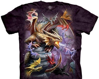 Dragon Clan Flight Claws Legendary Winged Horned Four-Legged Creature Magical Fantasy The Mountain Purple Cotton Adult T-Shirt S-3X