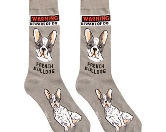 French Bulldog Warning Paris Dog Cute Animal Lightweight Stretch Cotton Adult Gray 2 Pairs Socks