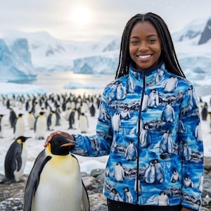 Zoofleece Penguin Blue Penguins Fleece Sweater Happy Feet Tuxedo Bird Jacket S-3X